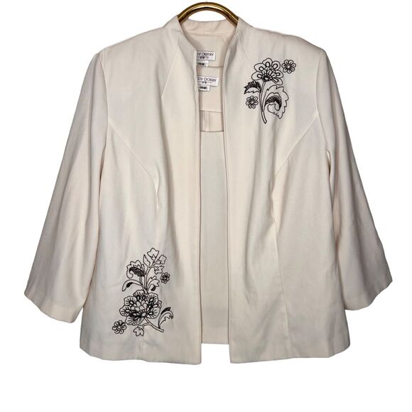 Lady Dorby Size 16W Ivory Jacket Camisole Tank Set Black Floral Embroidery - Picture 1 of 10